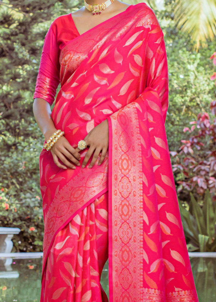 Hot Pink Zari Woven Silk Saree