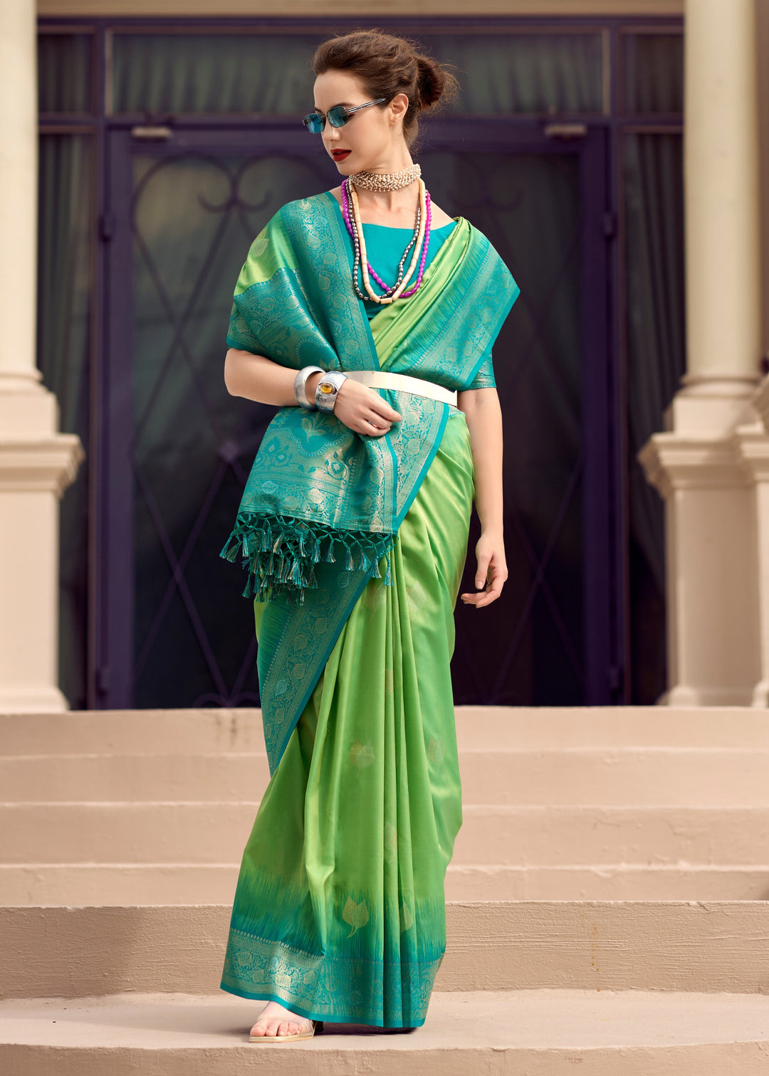 Neon Green Soft Silk Saree with Amazing Zari Weaving