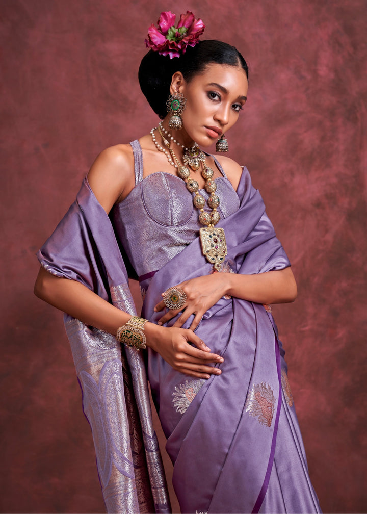 Sunset Purple Handloom Weaving Satin - Banarasi Zari Saree