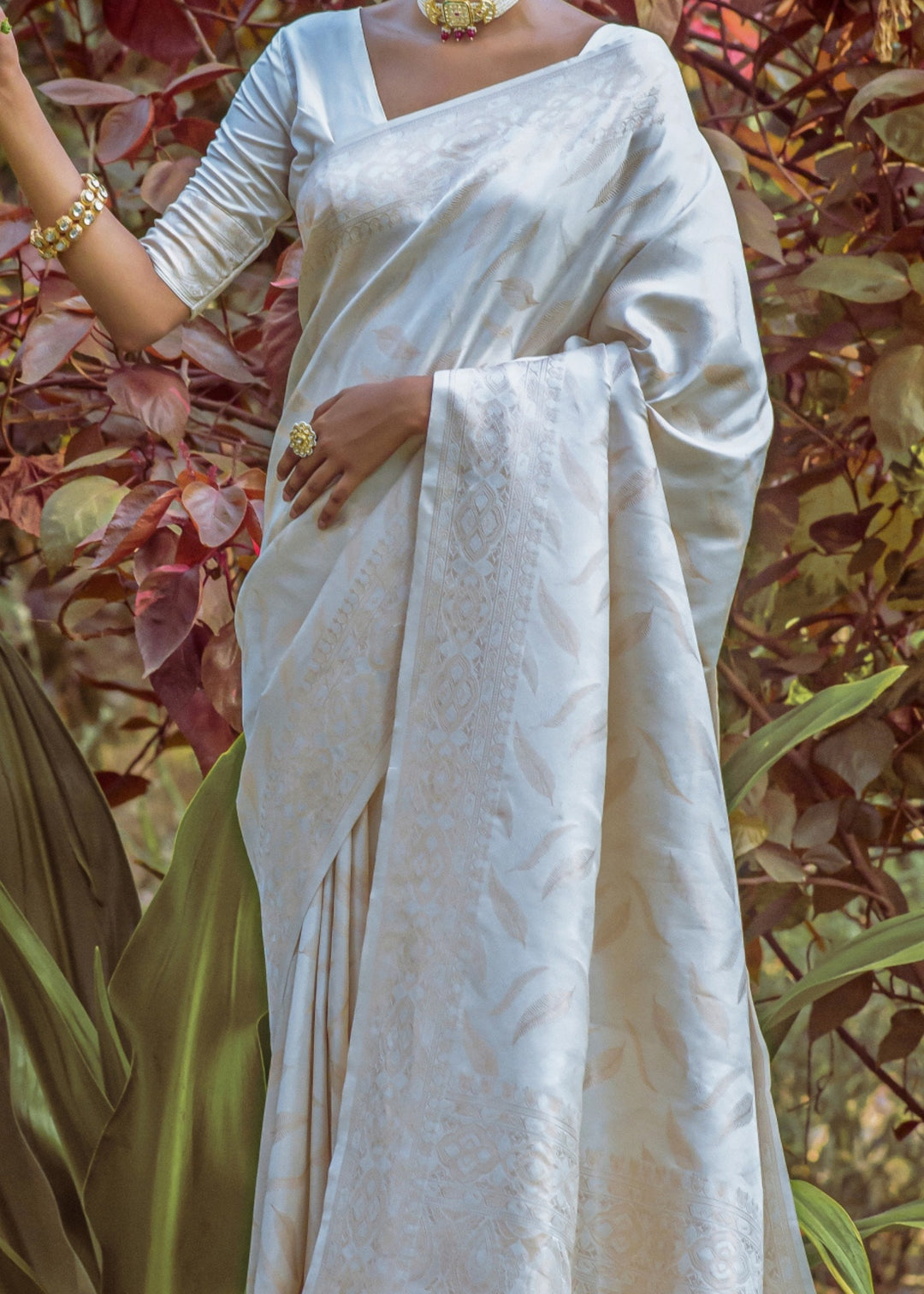 Cloud White Zari Woven Silk Saree