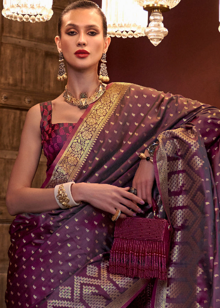 Byzantine Purple Handloom Woven Satin Silk Saree