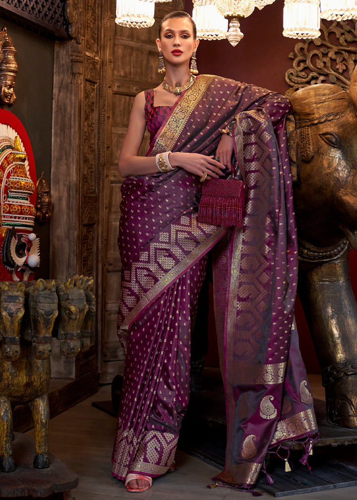 Byzantine Purple Handloom Woven Satin Silk Saree