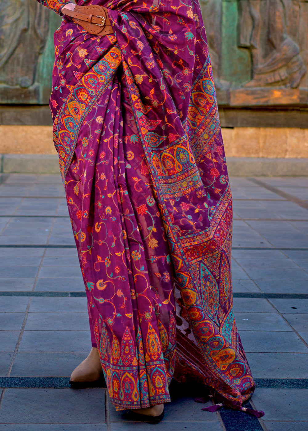 Dark Purple Jamawar Woven Organza Silk Saree