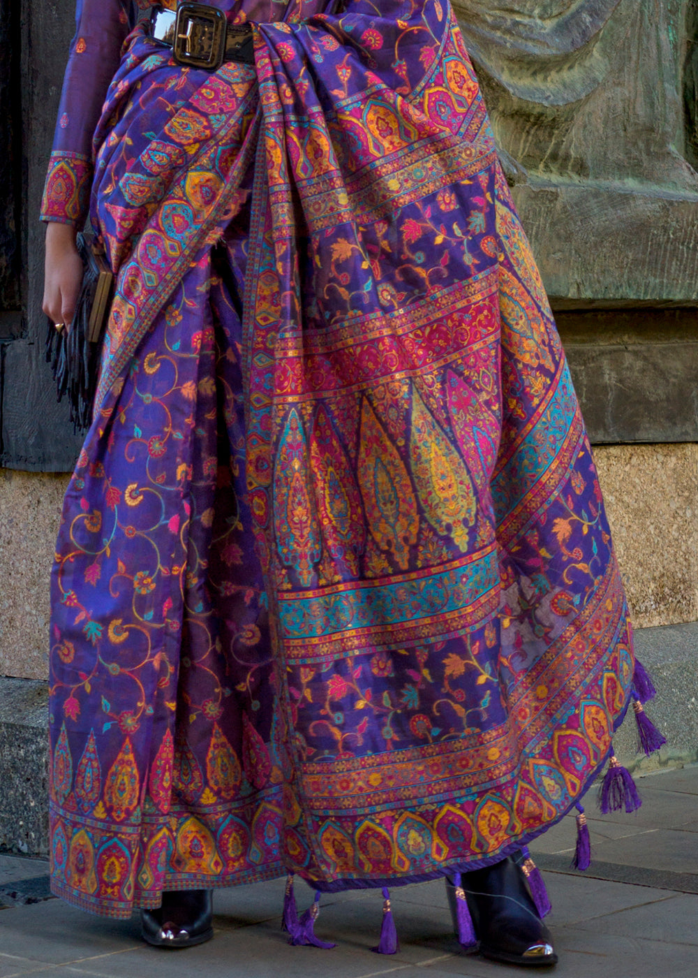 Indigo Purple Jamawar Woven Organza Silk Saree