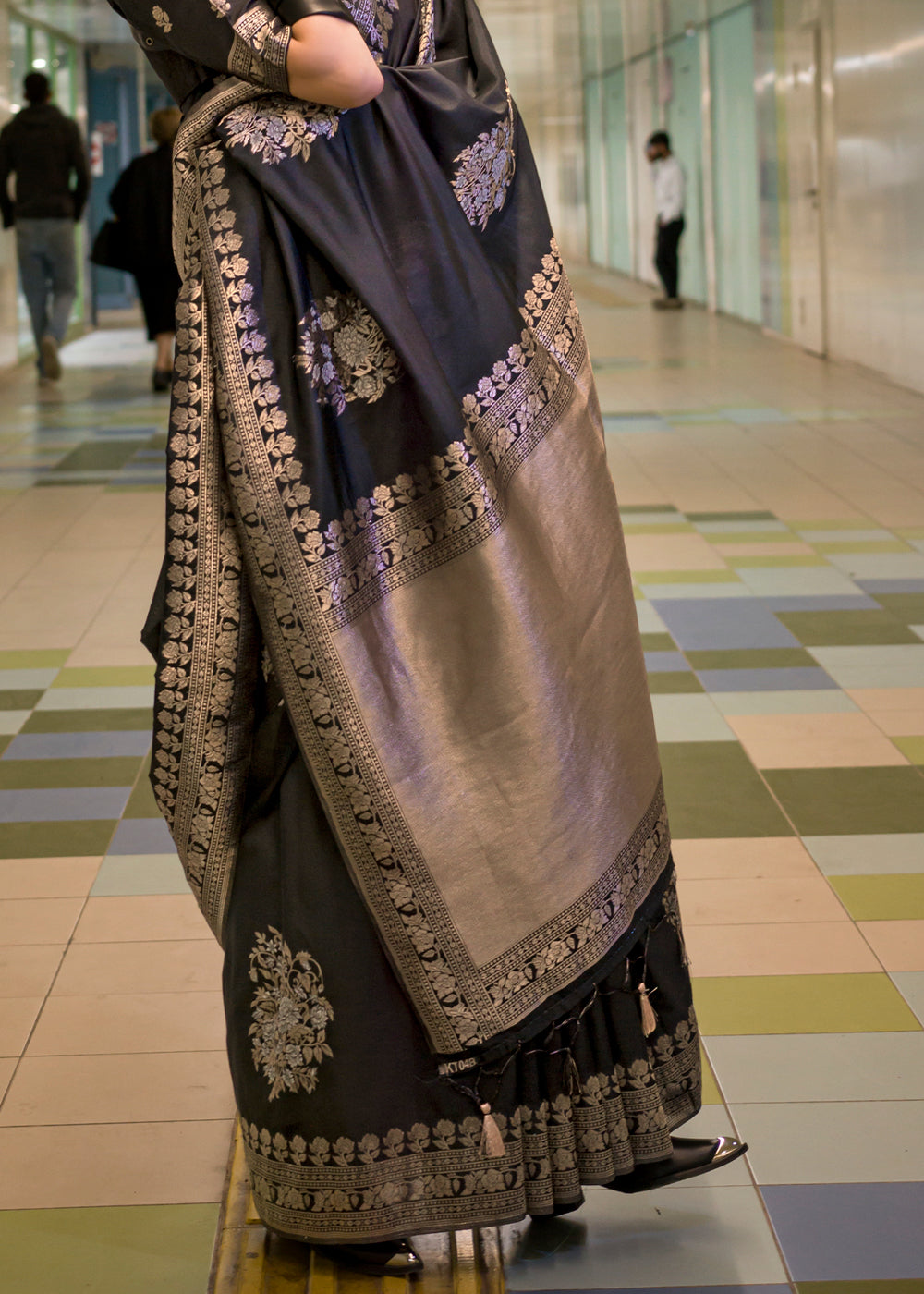 Charcoal Black Handloom Woven Banarasi Silk Saree