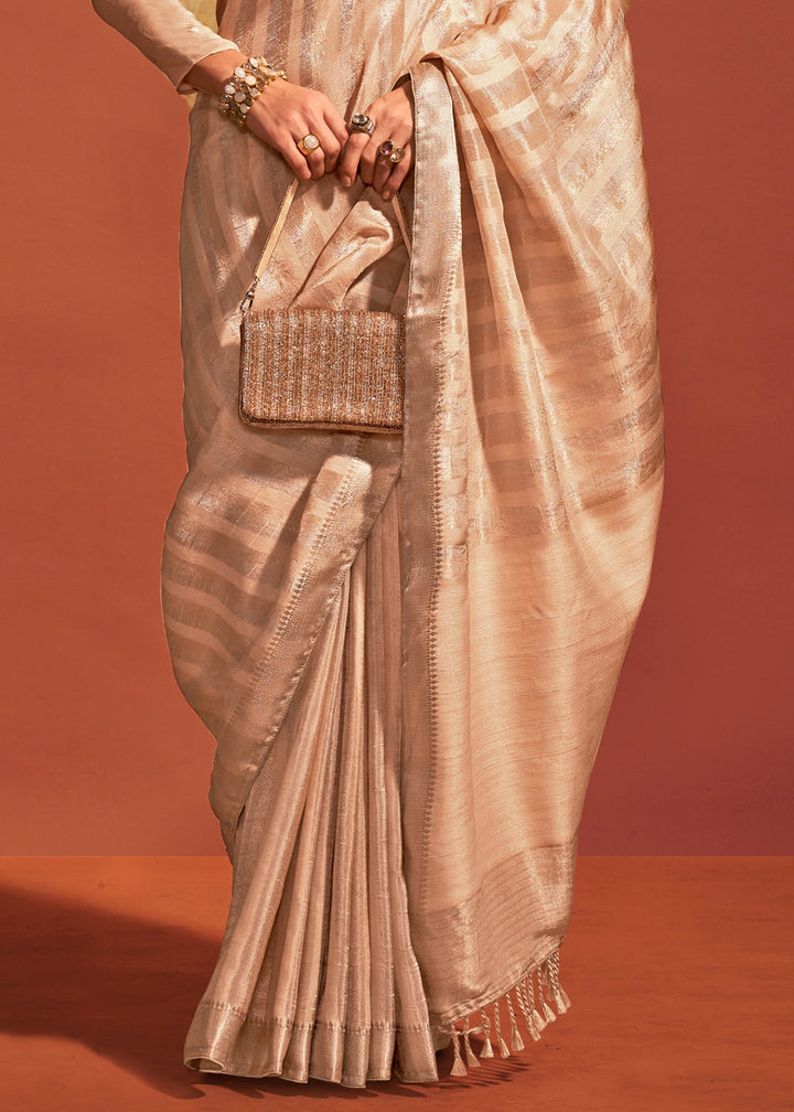 Beige Brown Handwoven Viscose Designer Saree