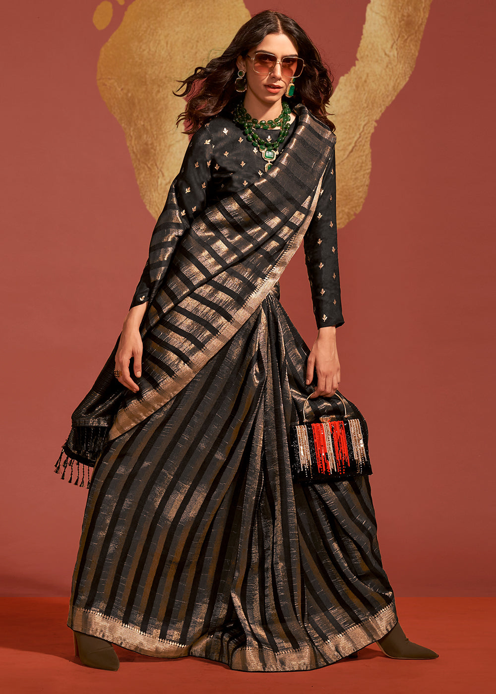 Midnight Black Handwoven Viscose Designer Saree