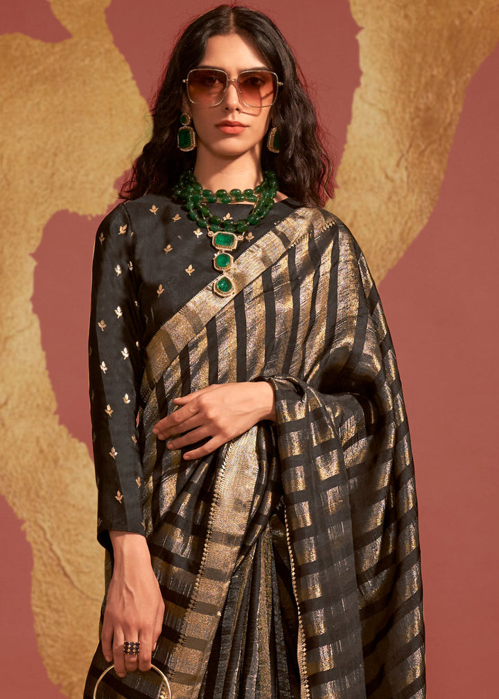 Midnight Black Handwoven Viscose Designer Saree