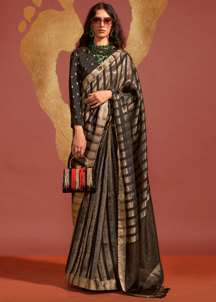 Midnight Black Handwoven Viscose Designer Saree