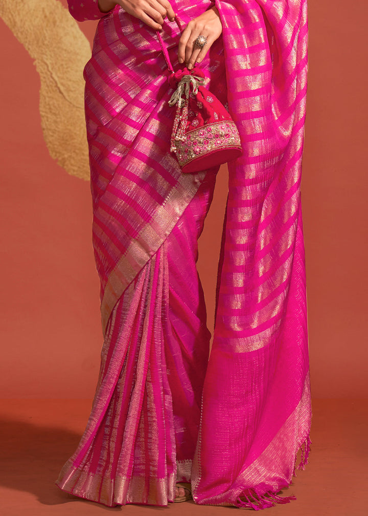 Deep Pink Handwoven Viscose Designer Saree