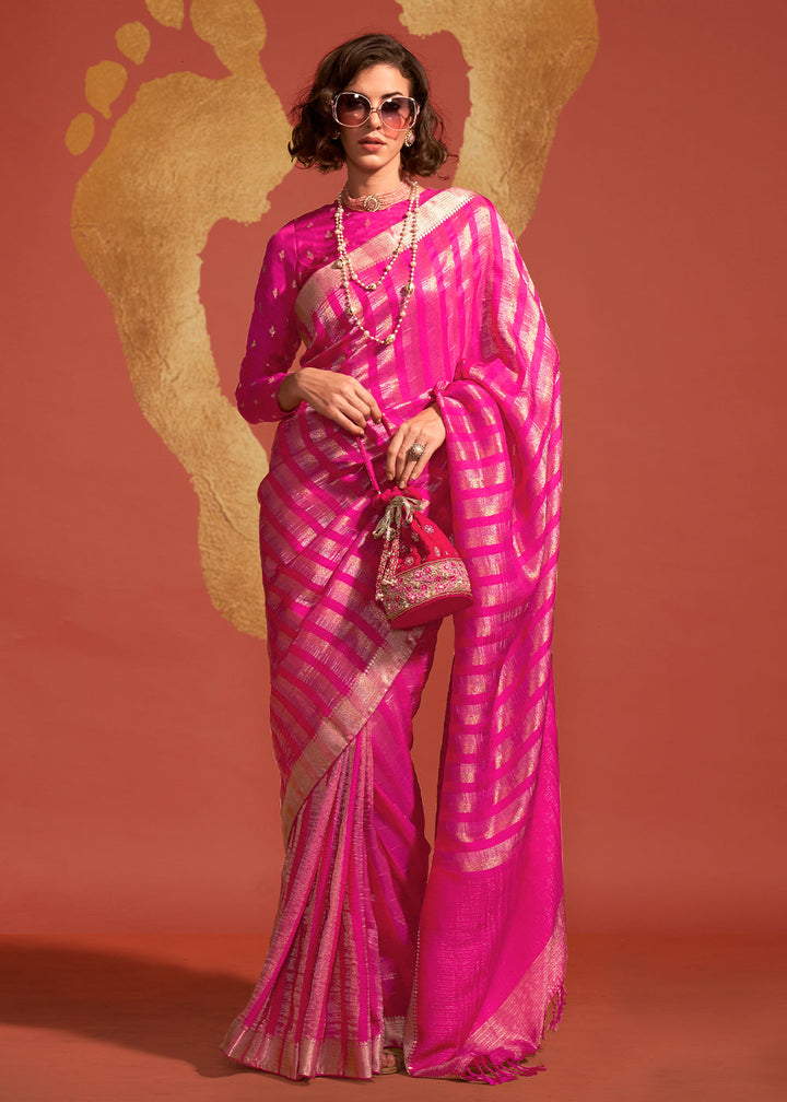 Deep Pink Handwoven Viscose Designer Saree