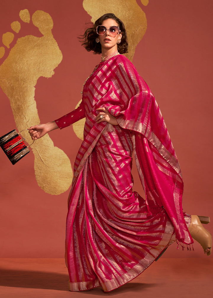 Magenta Pink Handwoven Viscose Designer Saree