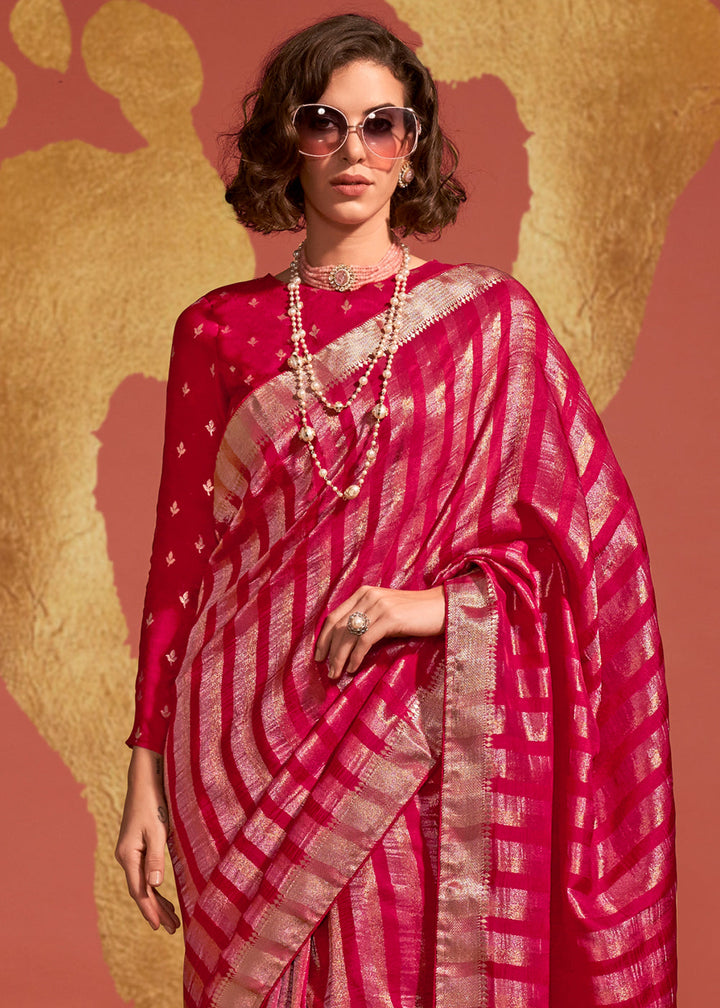 Magenta Pink Handwoven Viscose Designer Saree