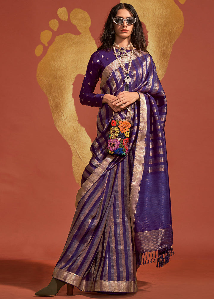 Indigo Brown Handwoven Viscose Designer Saree