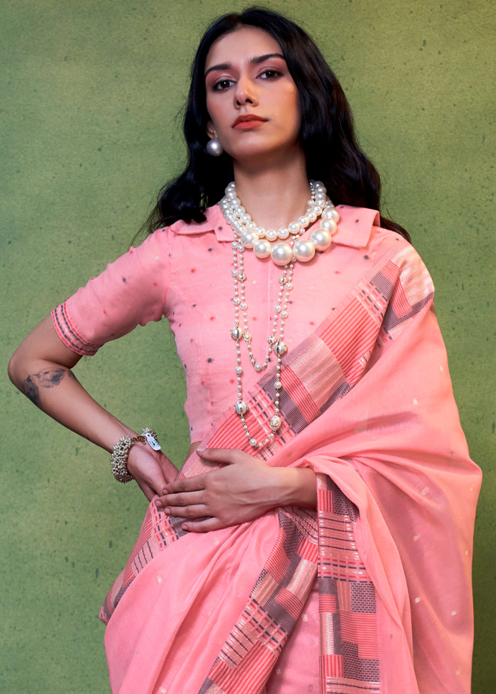 Carmine Pink Handwoven Cotton Silk Saree with Brocade Blouse