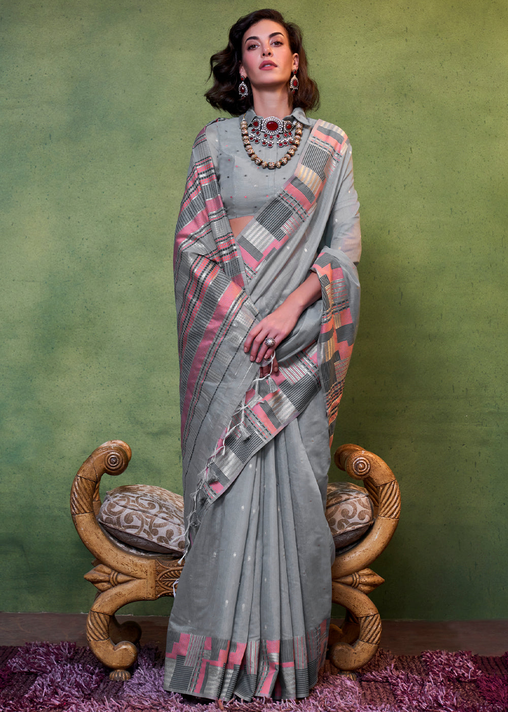 Lava Green Handwoven Cotton Silk Saree with Brocade Blouse