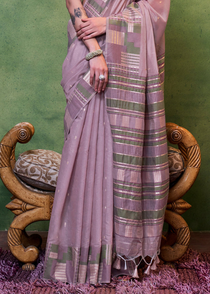 Floral Purple Handwoven Cotton Silk Saree with Brocade Blouse