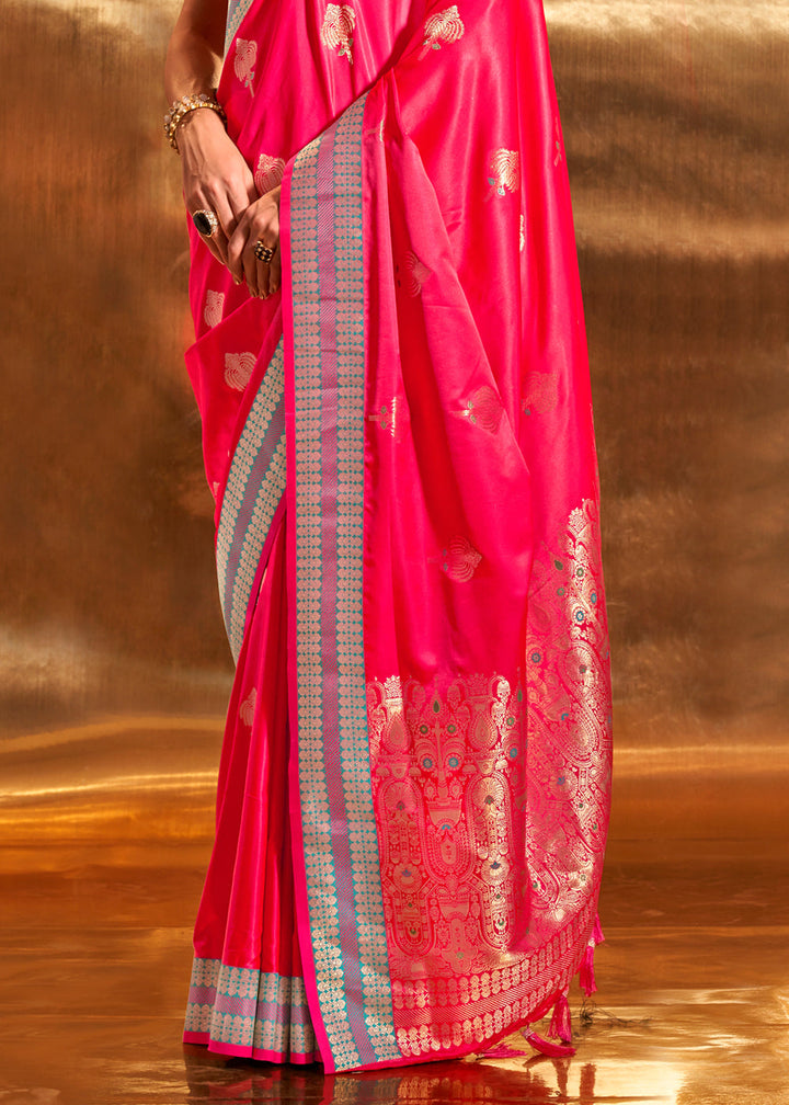 Shades Of Pink Handloom Woven Satin Silk Saree