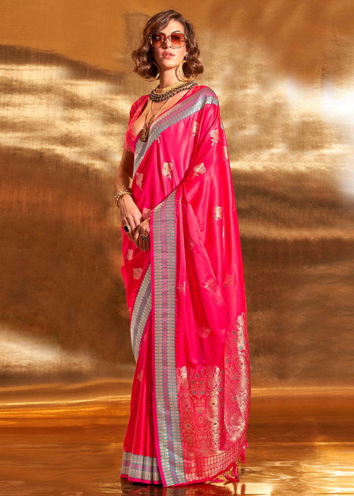 Shades Of Pink Handloom Woven Satin Silk Saree