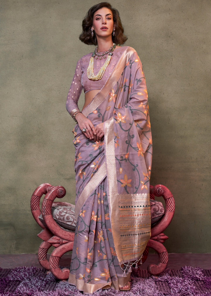 Royal Purple Jamdani Handwoven Cotton Saree with Brocade Blouse