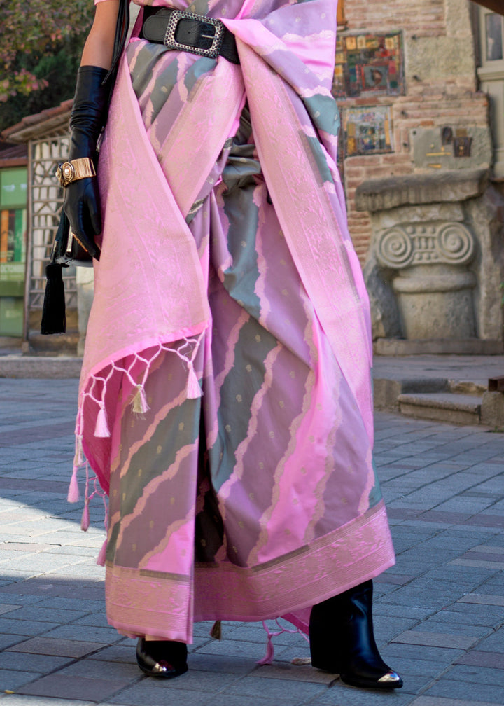 Bubblegum Pink Rangkaat Handoom Woven Katan Silk Saree