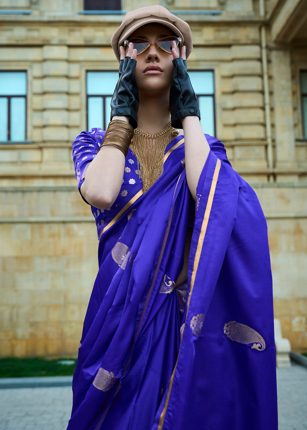 Admiral Blue Zari Woven Satin Silk Saree