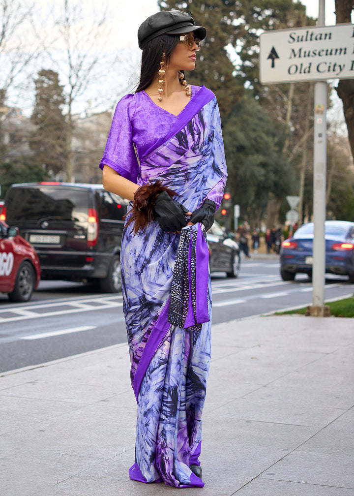 Shades Of Purple Contemporary Printed Satin Crepe Saree