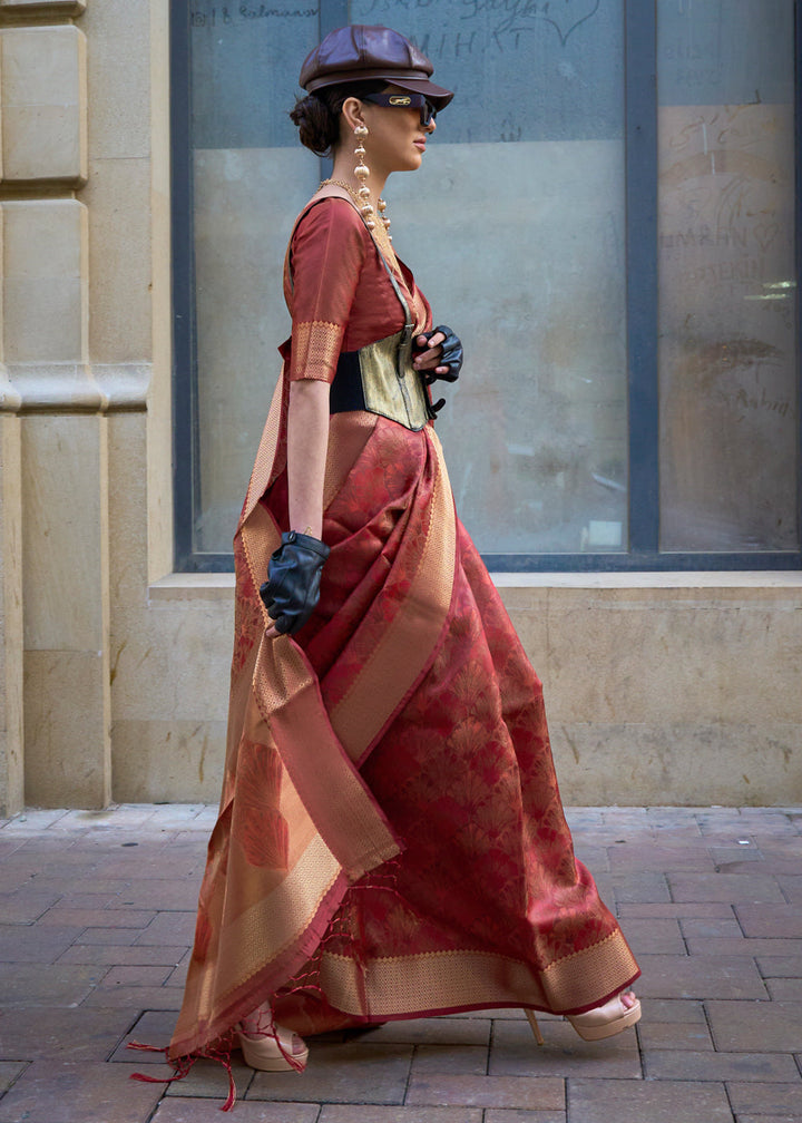 Shades Of Brown Handwoven Two Tone Organza Silk Saree