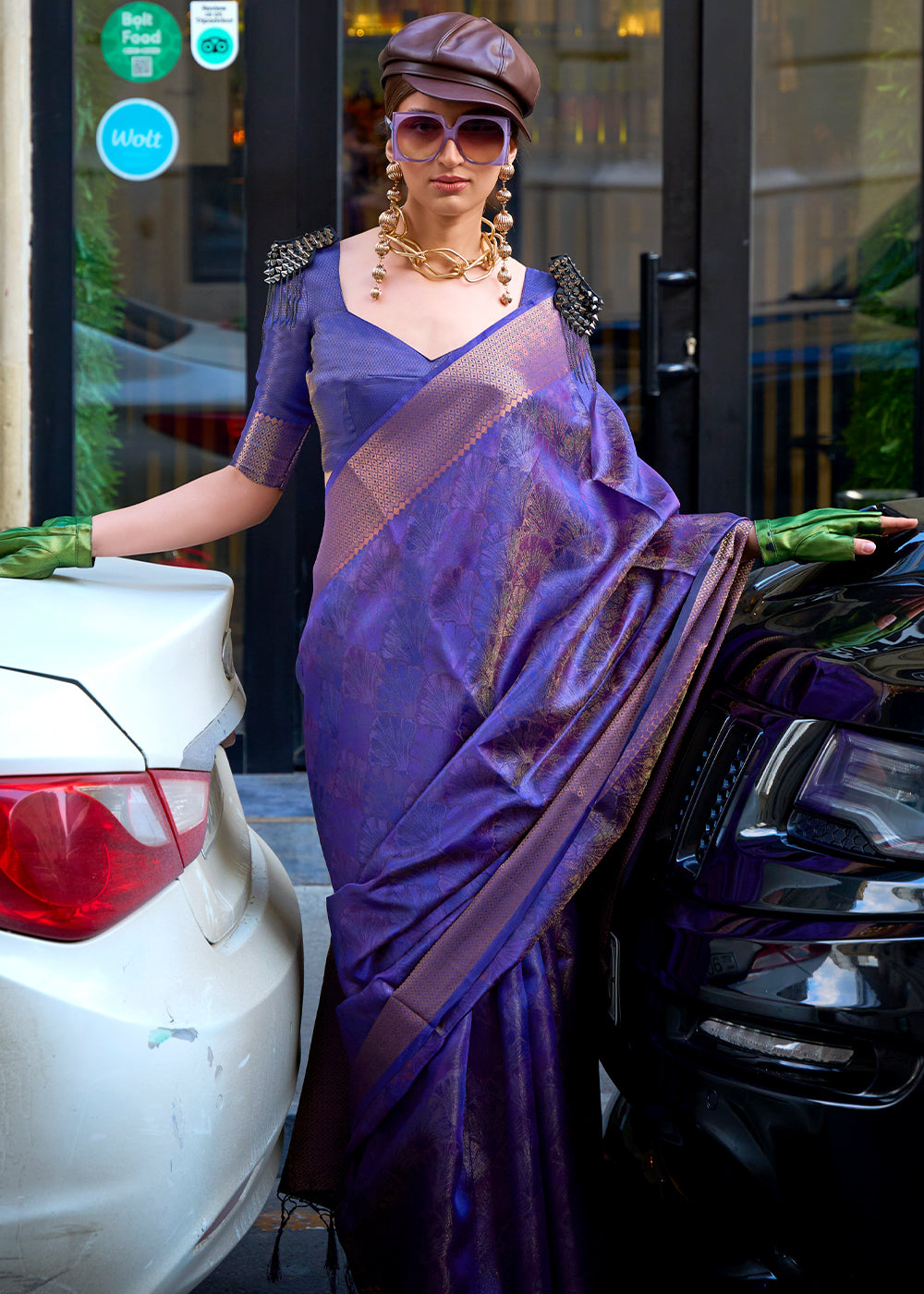 Spanish Purple Handwoven Two Tone Organza Silk Saree