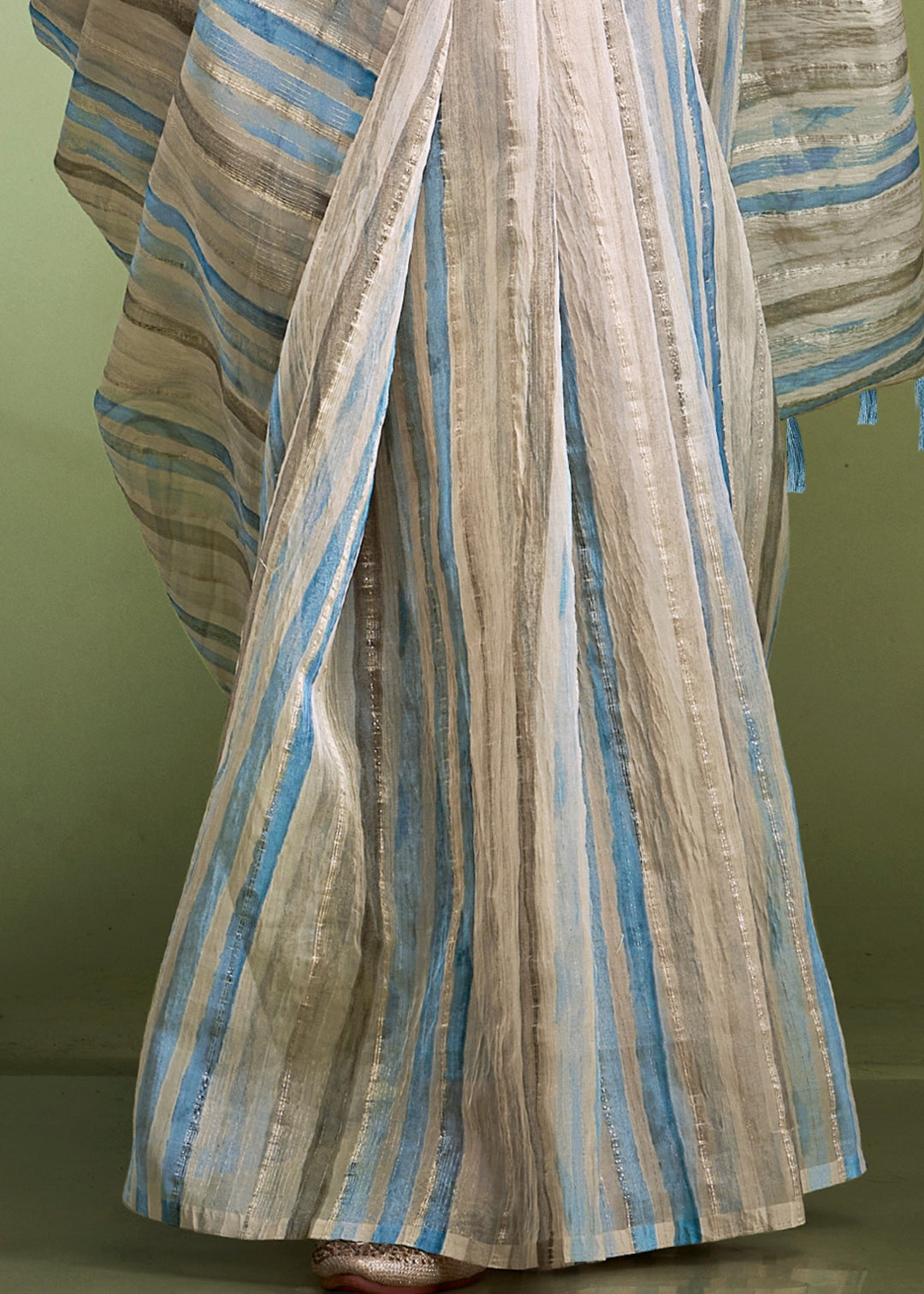 Aqua Blue Tissue Based Fancy Silk Saree With Designer Blouse