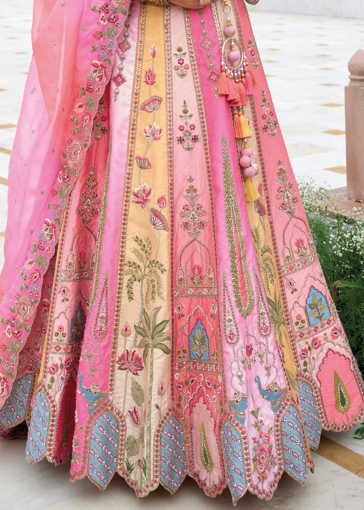 Shades of Pink Viscose Tissue Lehenga Choli with Embroidery Work