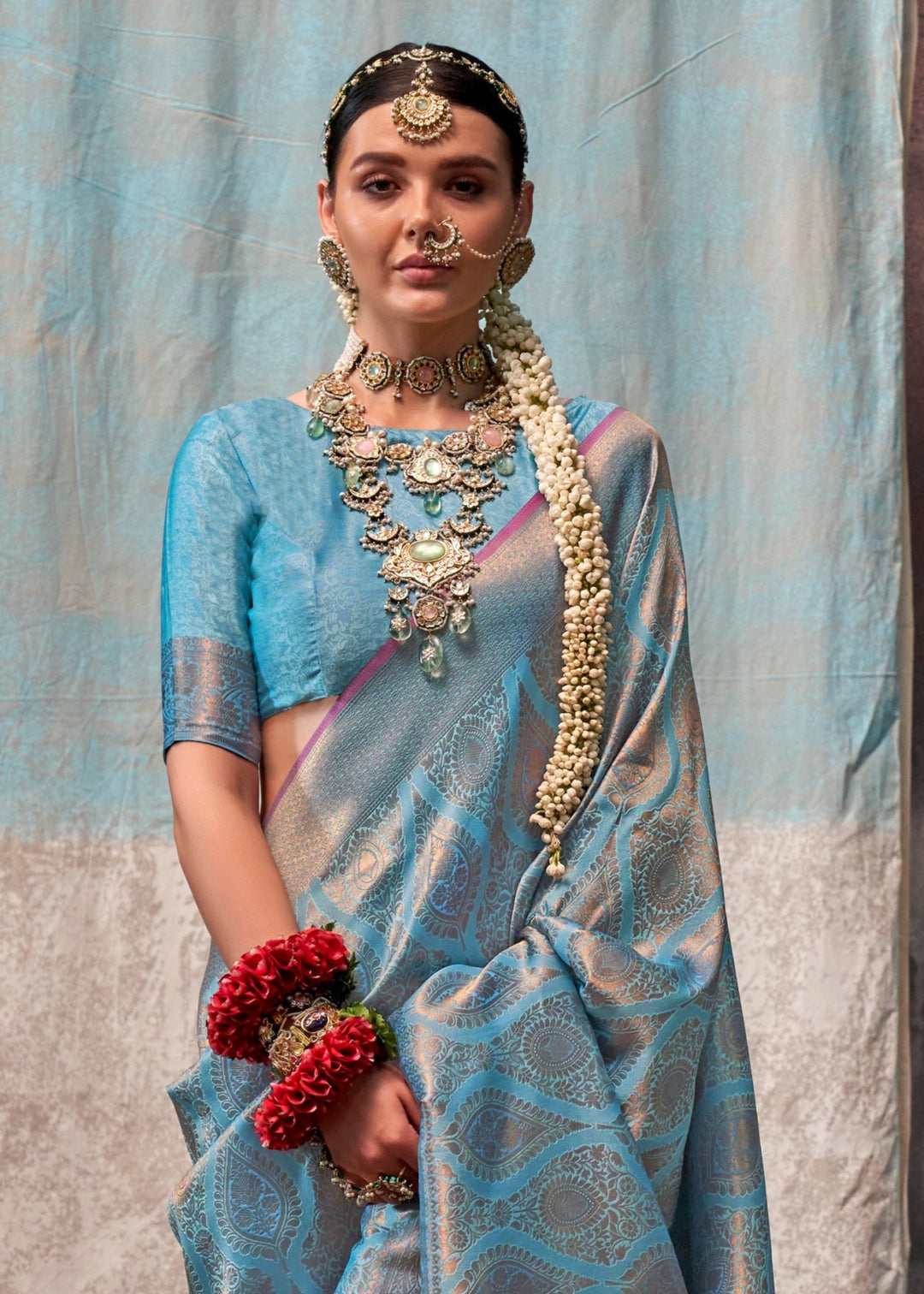 Electric Blue Handloom Weaving Silk Saree