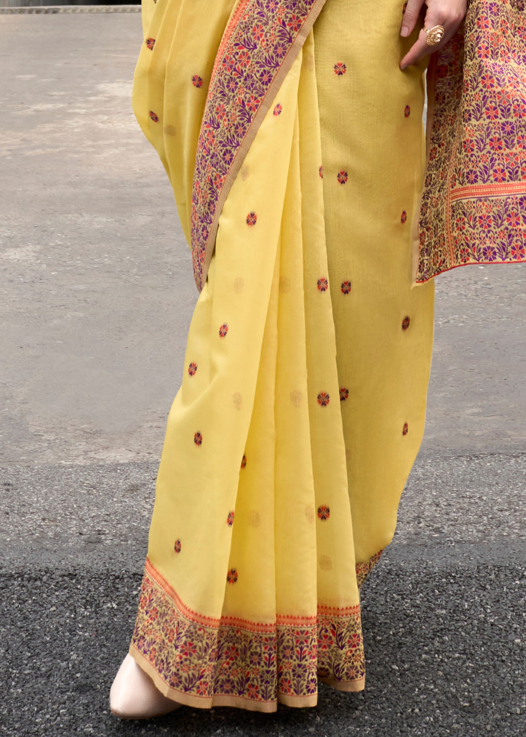 Lemon Yellow Soft Linen Cotton Silk Saree