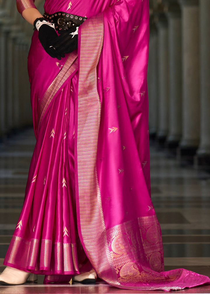 Fuscia Pink Satin Mungha Silk Saree