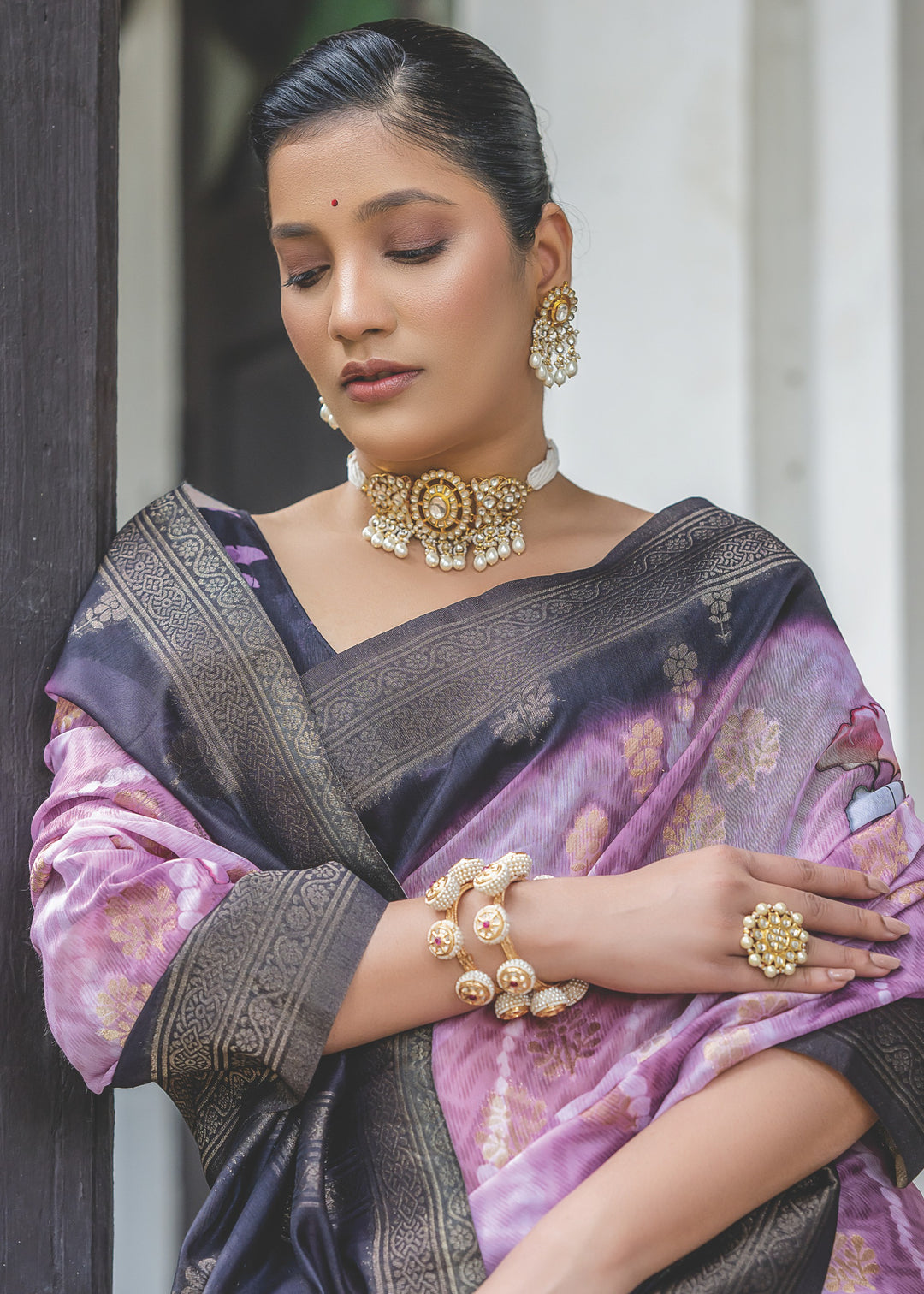 Lilac Purple Woven Silk Saree