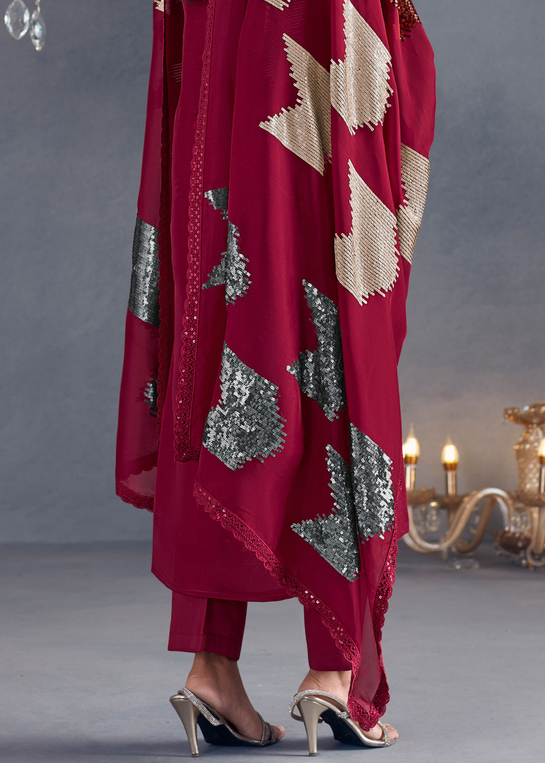 Red Hazel Russian Silk Sequins salwar suit