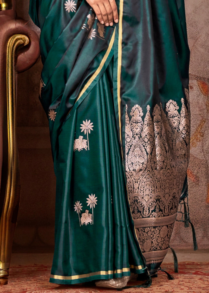 Green Pure Satin Handloom Weaving Silk Saree