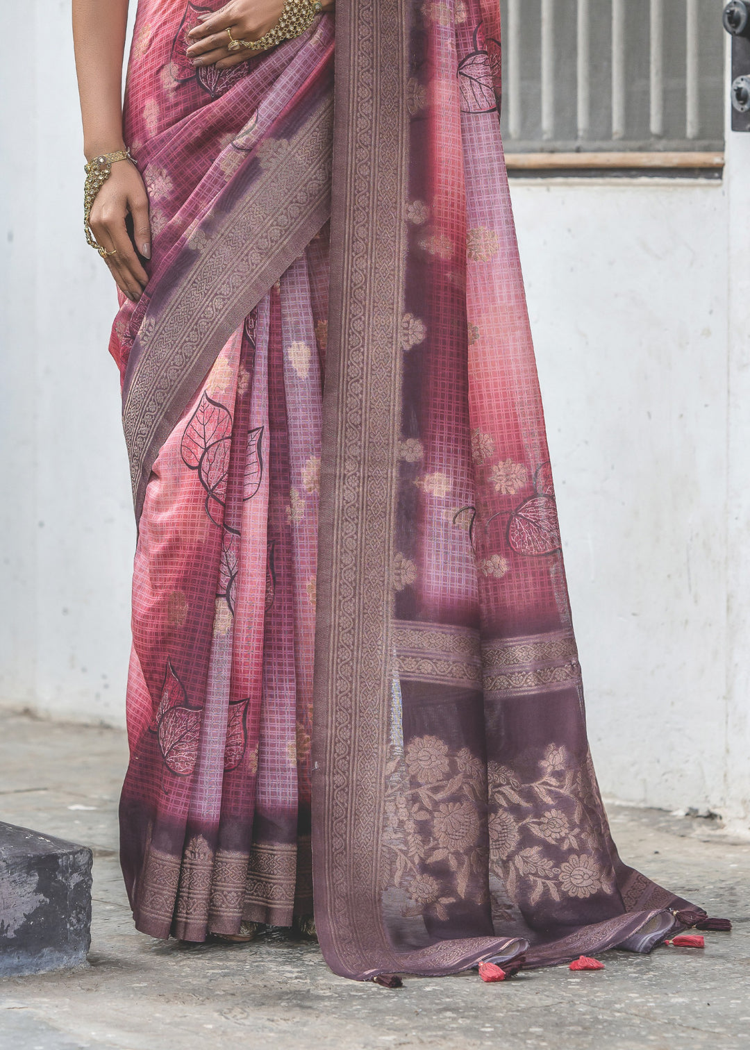 Red Violet Woven Silk Saree