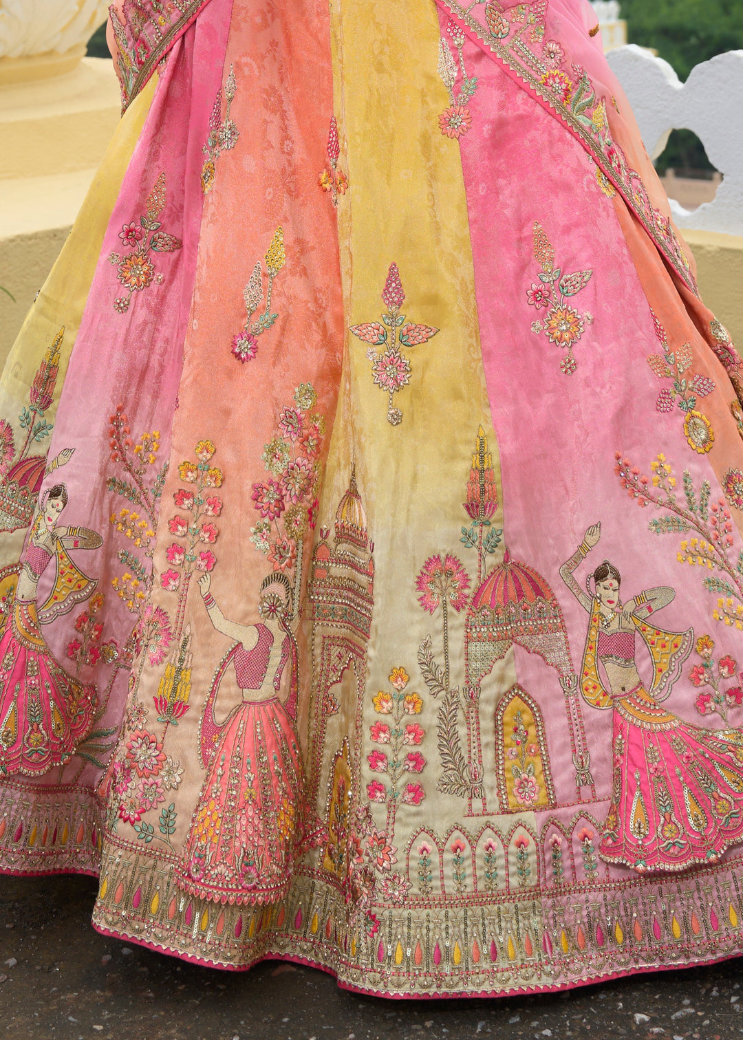 Multicolored Banarasi Silk Lehenga With Heavy Embroidery Work