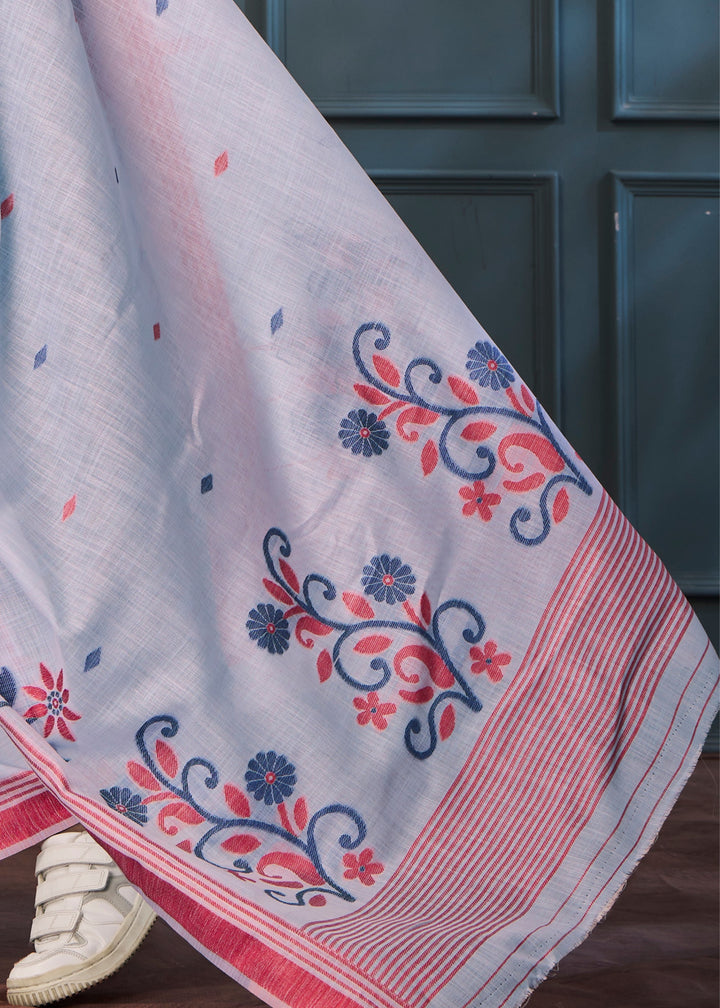 Powder Blue Handloom Linen Silk Saree with Beautiful Weaving