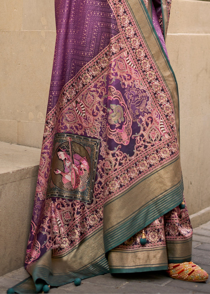 Purple Poly Viscose Silk Saree With Foil Print