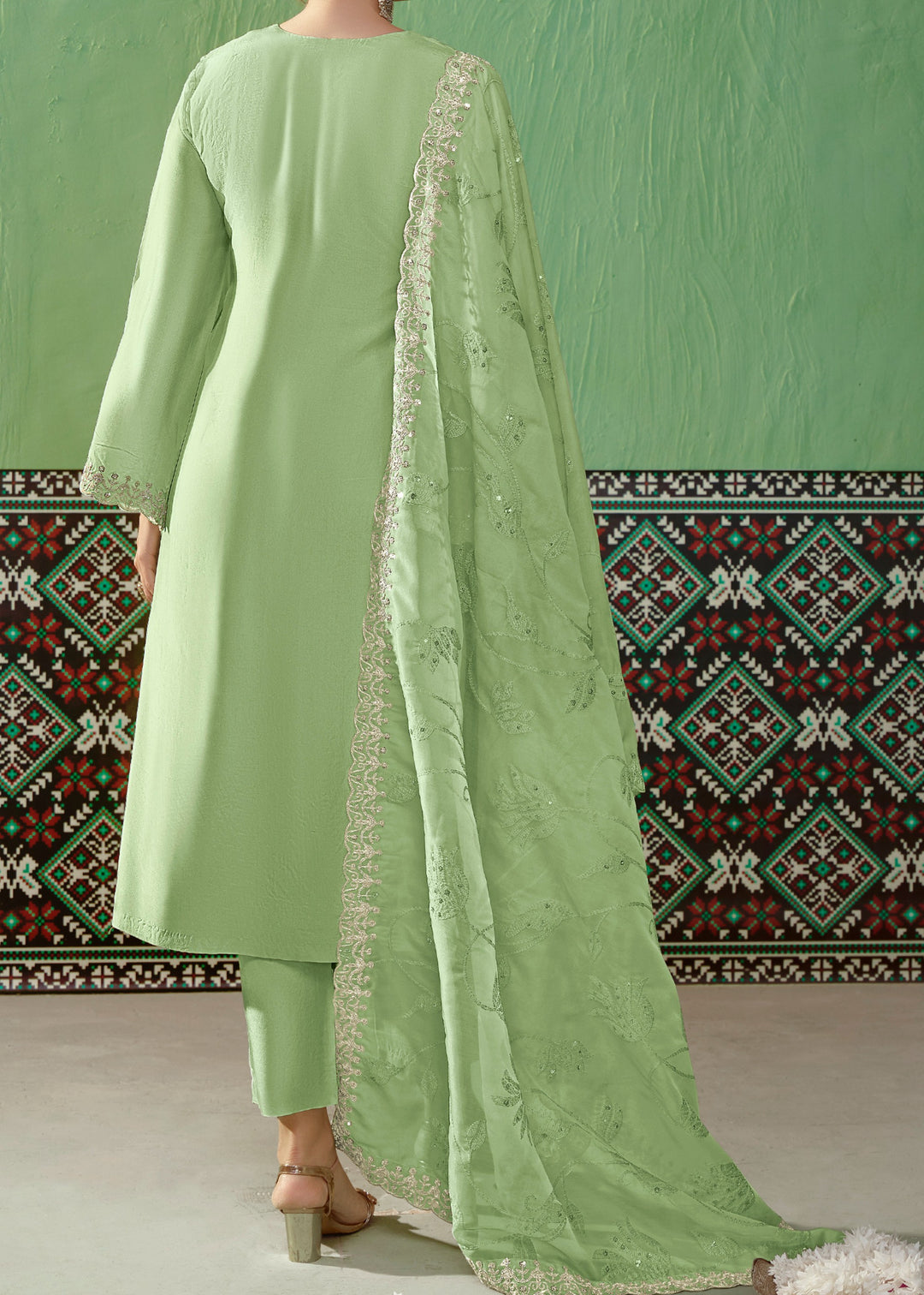 Green Pure Bamber Silk with Embroidery Salwar Suit