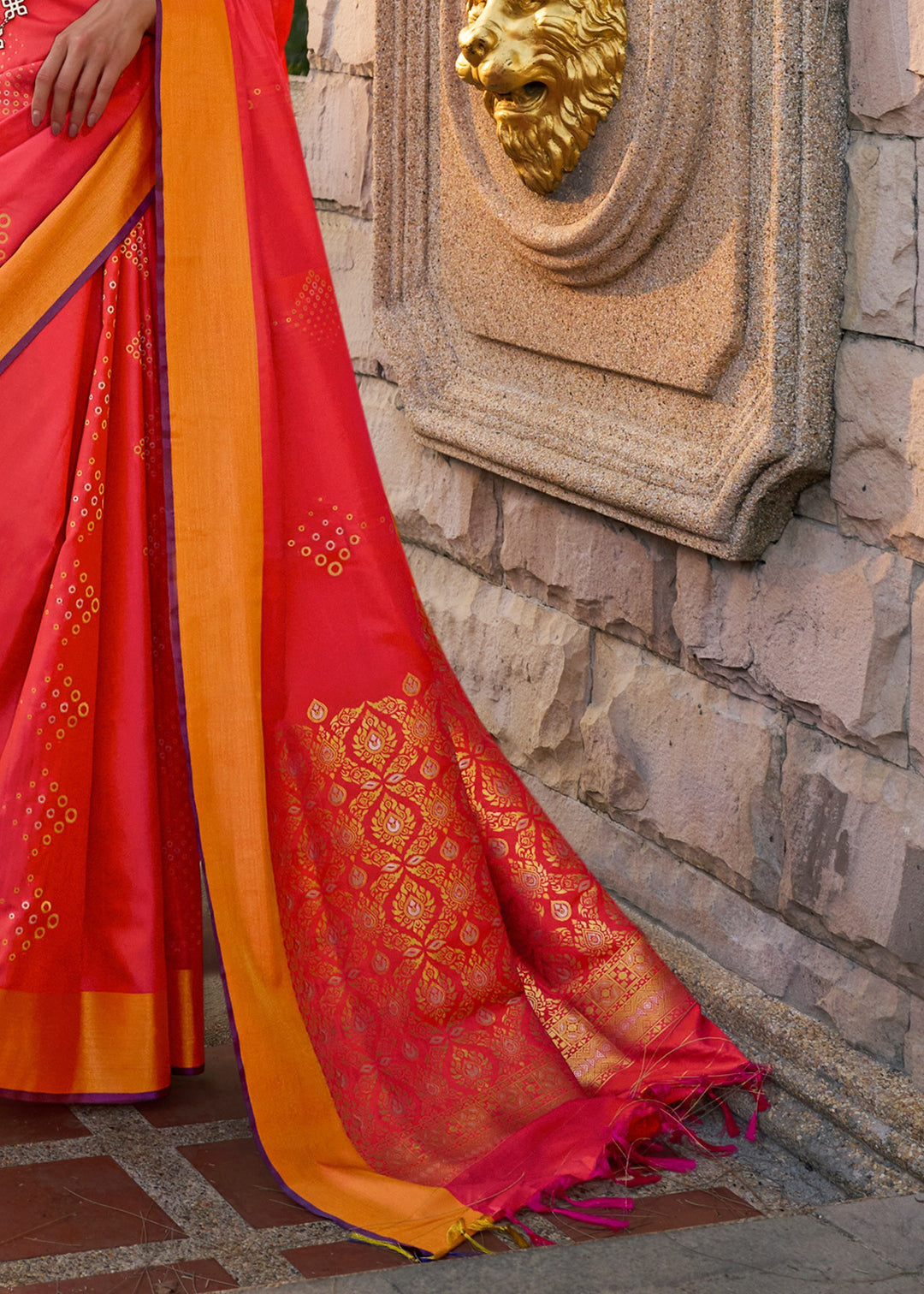 Orange Handloom Weaving Satin Silk Saree