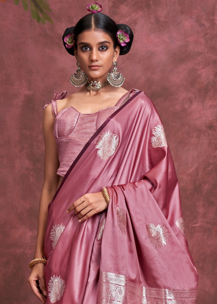 Wild Orchid Handloom Weaving Satin - Banarasi Zari Saree