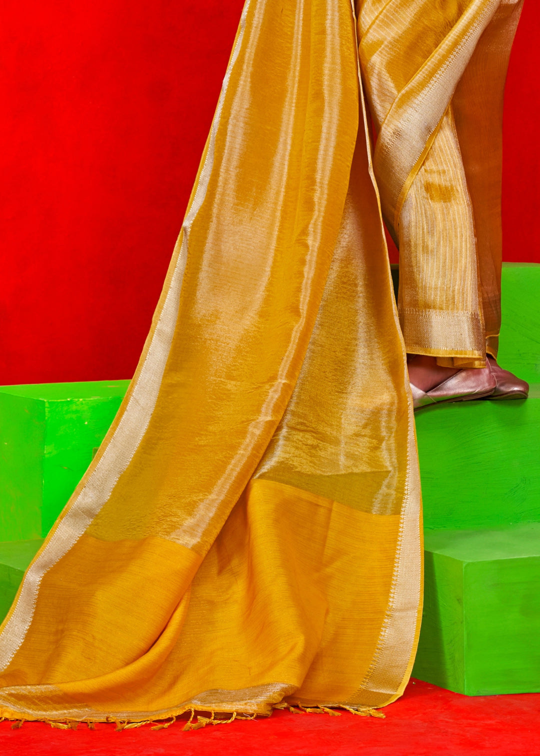 Mustard Pure Viscose Zari Tissue Saree