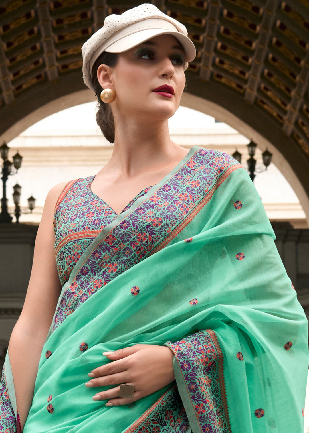 Mint Green Soft Linen Cotton Silk Saree