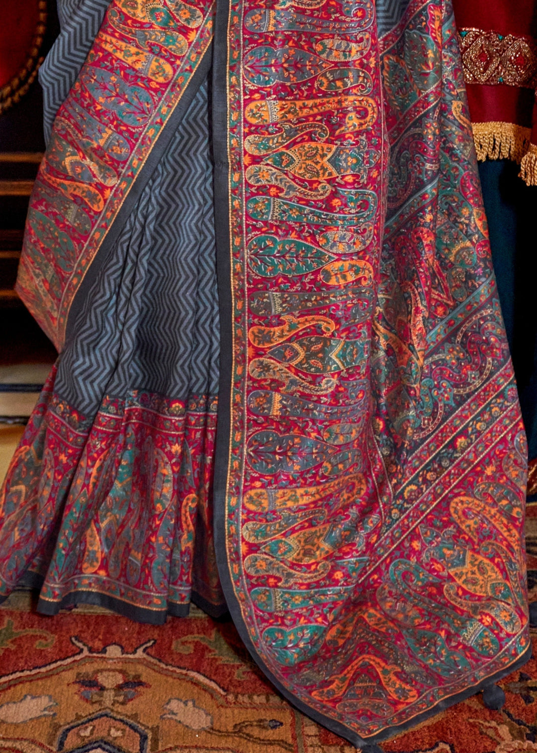 Slate Grey Silk Saree With Beautiful Print