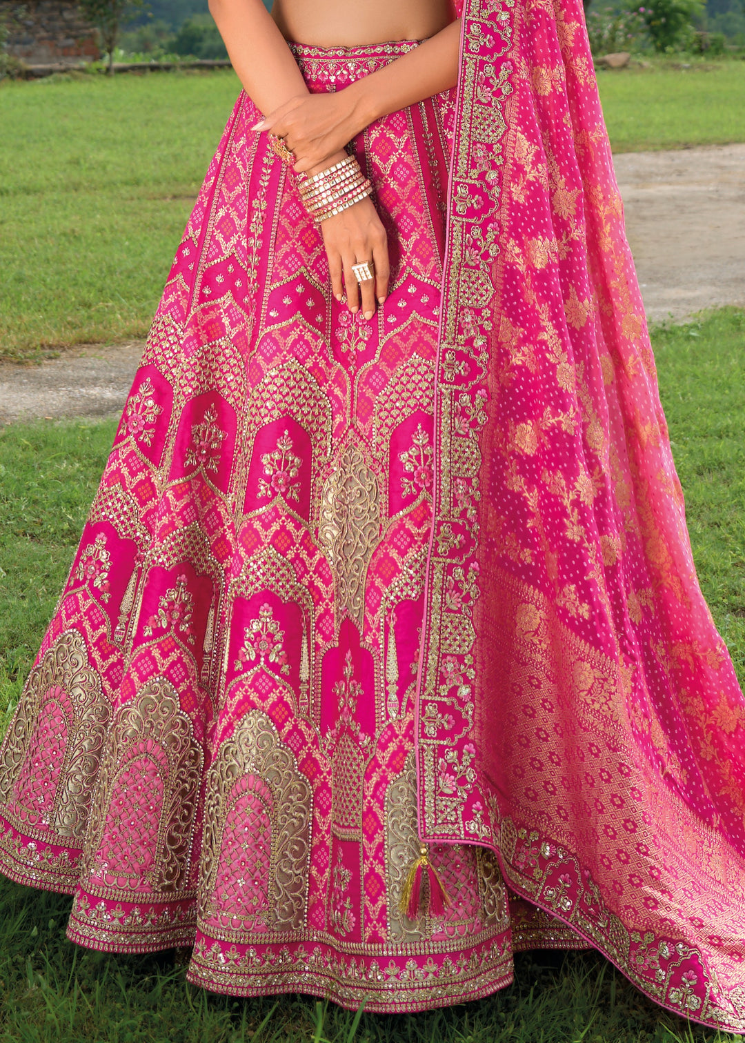 Rani Pink Banarasi Silk Lehenga With Heavy Embroidery Work