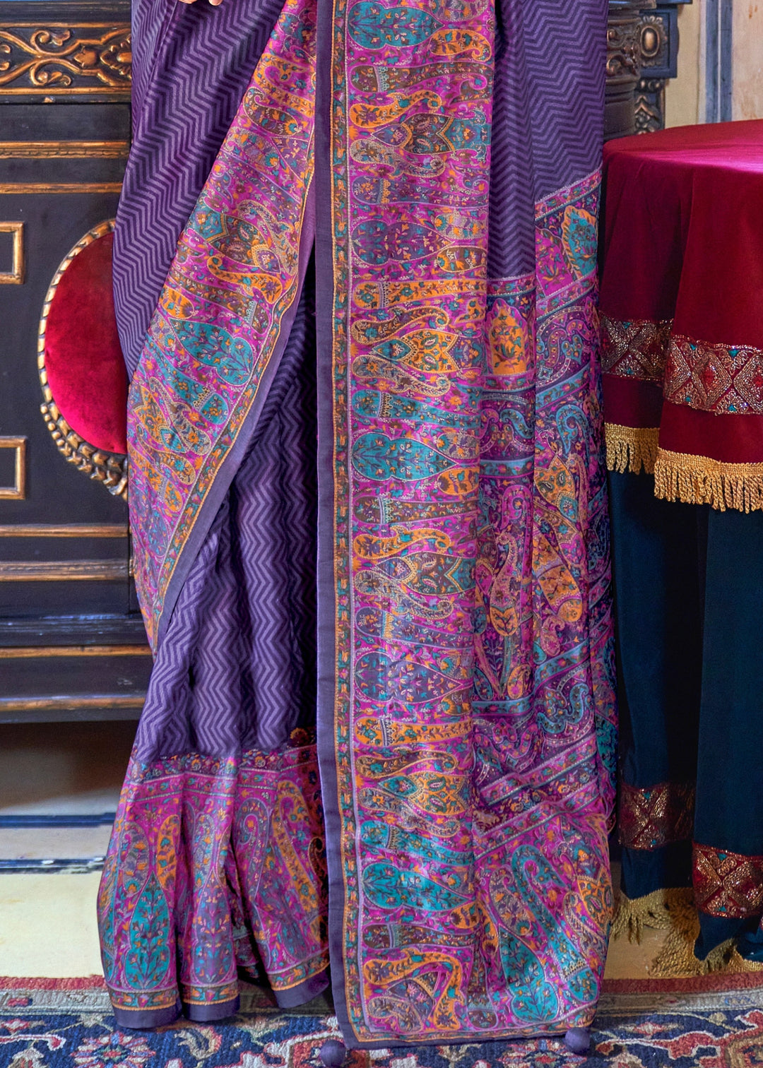 Royal purple Silk Saree With Beautiful Print