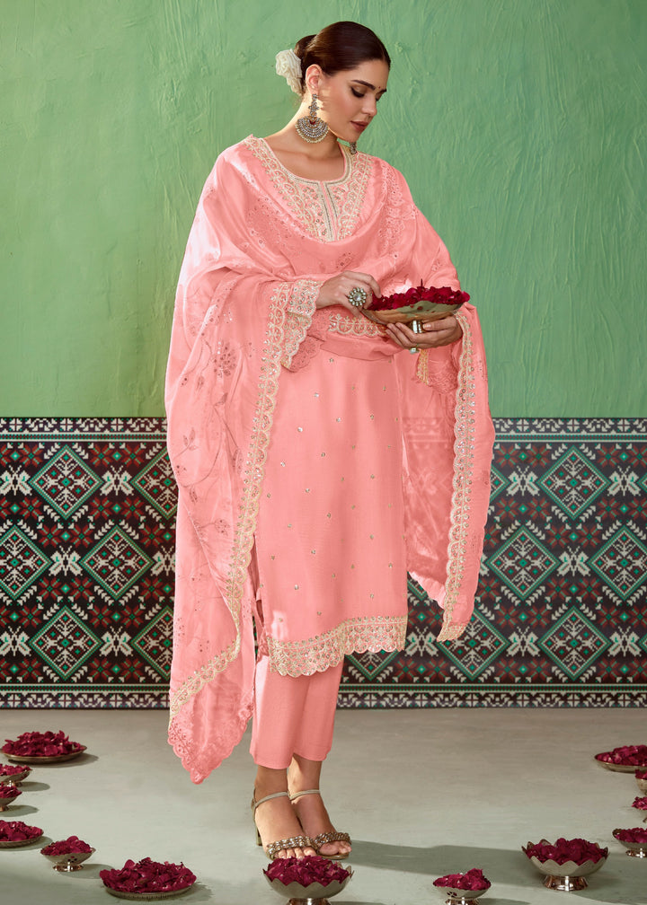 Pink Pure Bamber Silk with Embroidery Salwar Suit